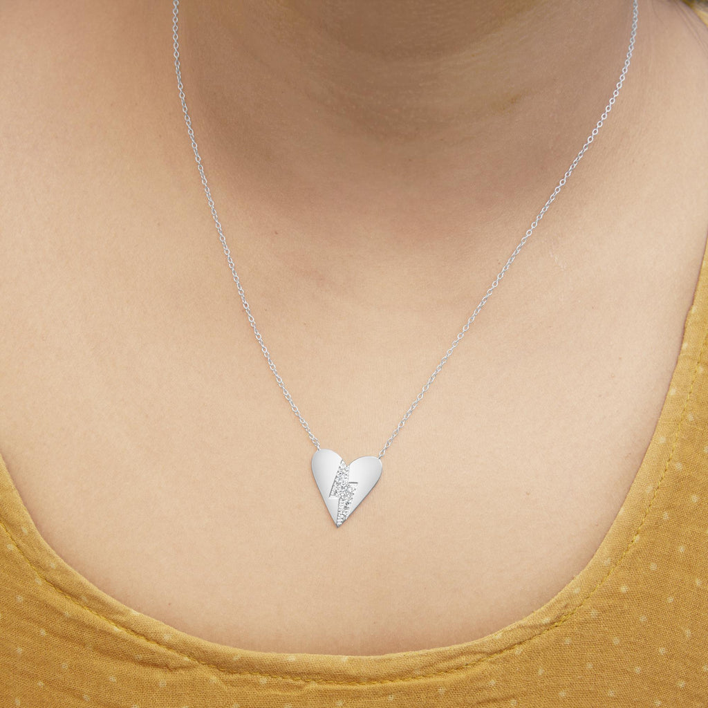 .925 Sterling Silver Diamond Broken Heart Pendant Necklace (H-I Color, I1-I2 Clarity) - 18in