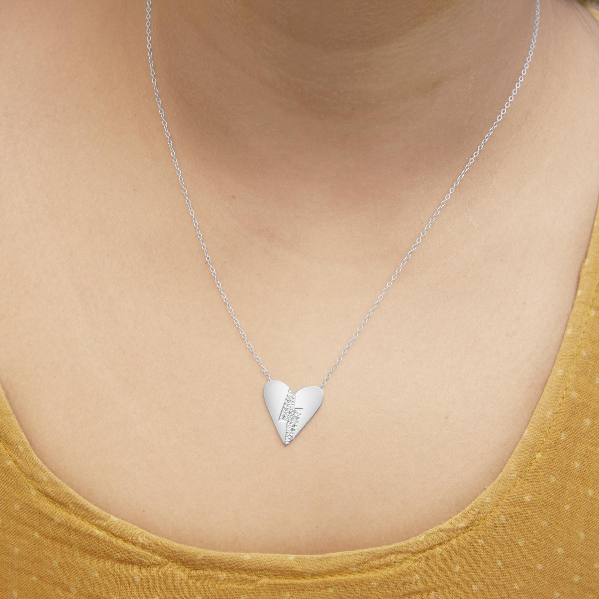 .925 Sterling Silver Diamond Broken Heart Pendant Necklace (H-I Color, I1-I2 Clarity) - 18in