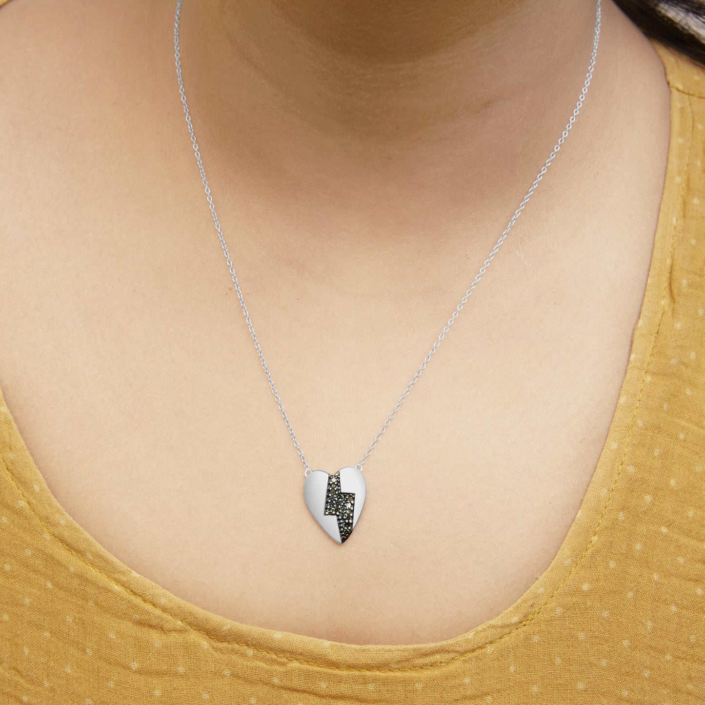 925 Sterling Silver 1/3 Ctw Blue Diamond Heart and Lightning Bolt Pendant Necklace (Blue Color, SI1-SI2 Clarity) -  18in