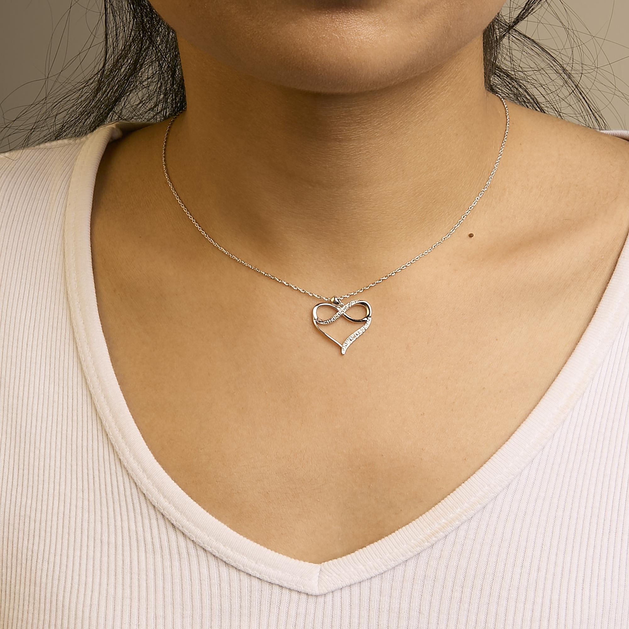 .925 Sterling Silver Diamond Accent Infinity Heart Love Pendant Necklace (J-K Color, I2-I3 Clarity) - 18 Inches