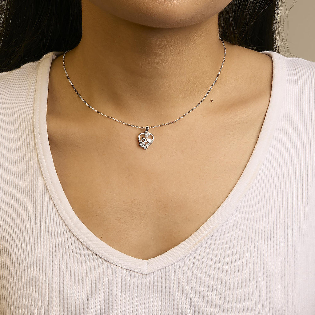 .925 Sterling Silver Diamond Accent Mom with Heart Pendant Necklace (J-K Color, I2-I3 Clarity) - 18 inches