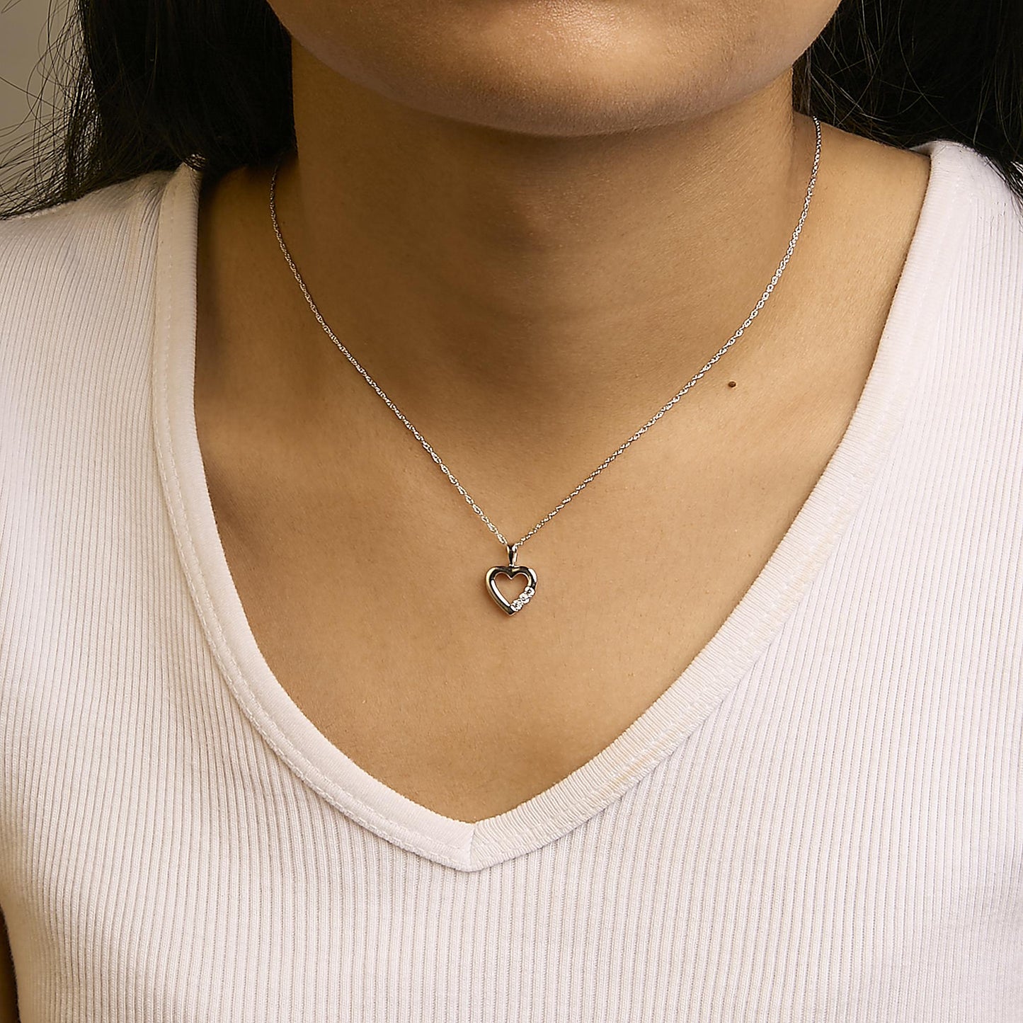 .925 Sterling Silver Lab Grown Diamond 1/4 Cttw Three Stone Heart Pendant Necklace - 18 Inches