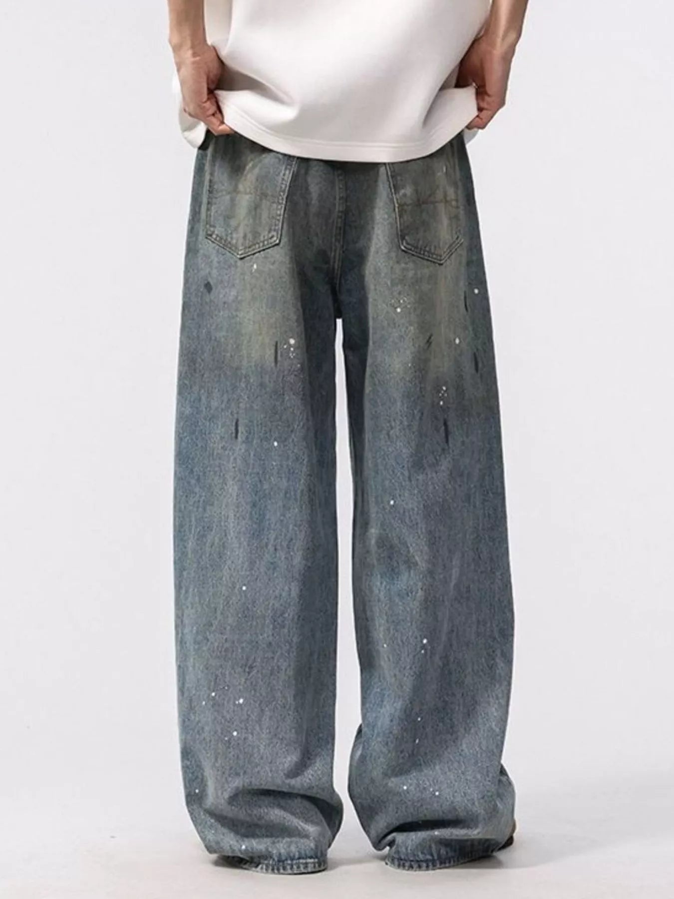 Men's Graphic Wide Leg Washed Jeans-Vintage Streetwear Statement Fit back view