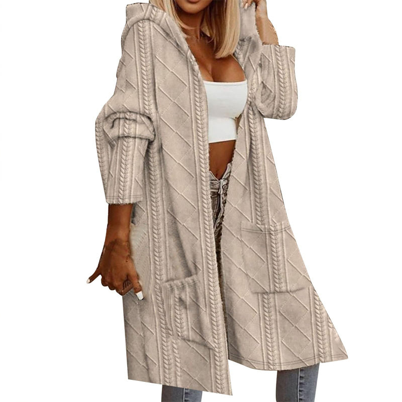 Textural Harmony: Oversized Hooded Longline Jacket for Seasonal Poise