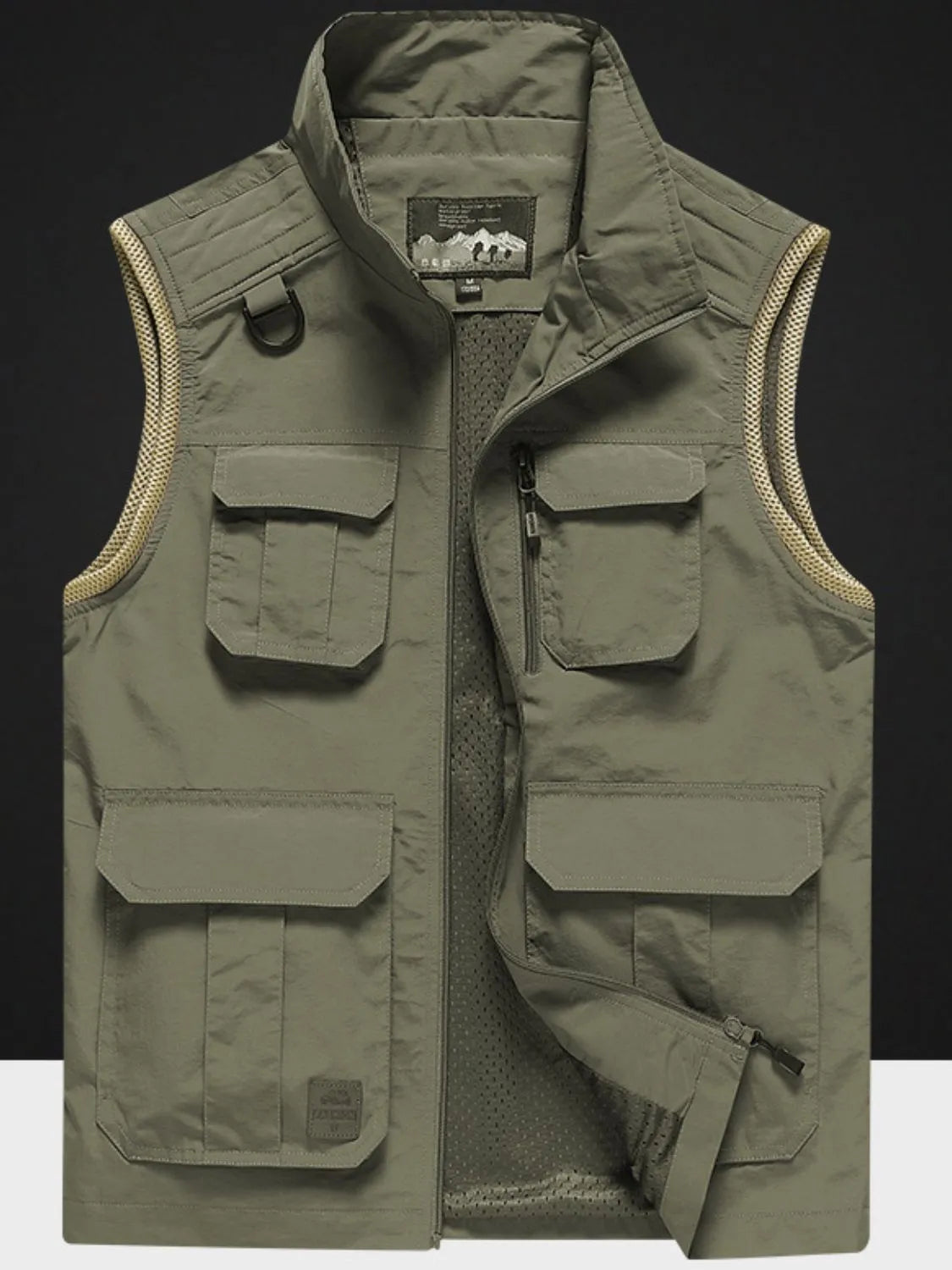 Men's Moss colored Fisherman Style Zip Up Vest with Pockets
