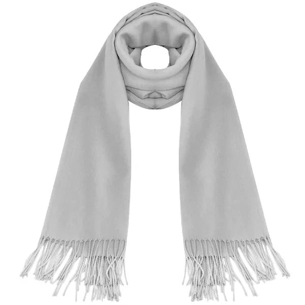 Gray scarf with fringes on a white background