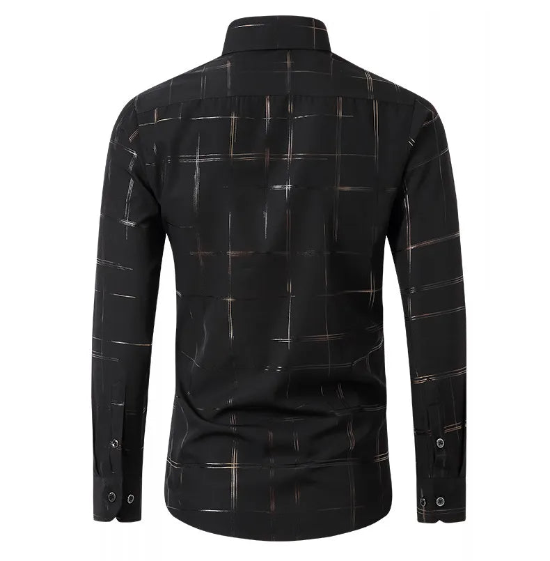 Men's Black/Gold Geometric Long Sleeve Shirt