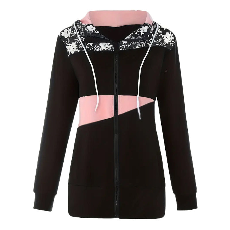 Vibrant Mosaic Mastery: Color-Block Hooded Full-Zip Jacket for Effortless Elegance