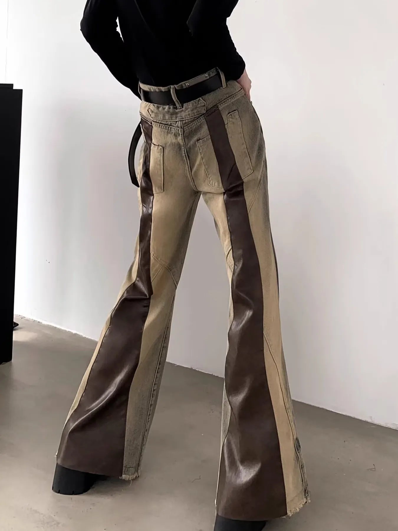 Men's Vintage Washed Two-Tone Flare Jeans back view