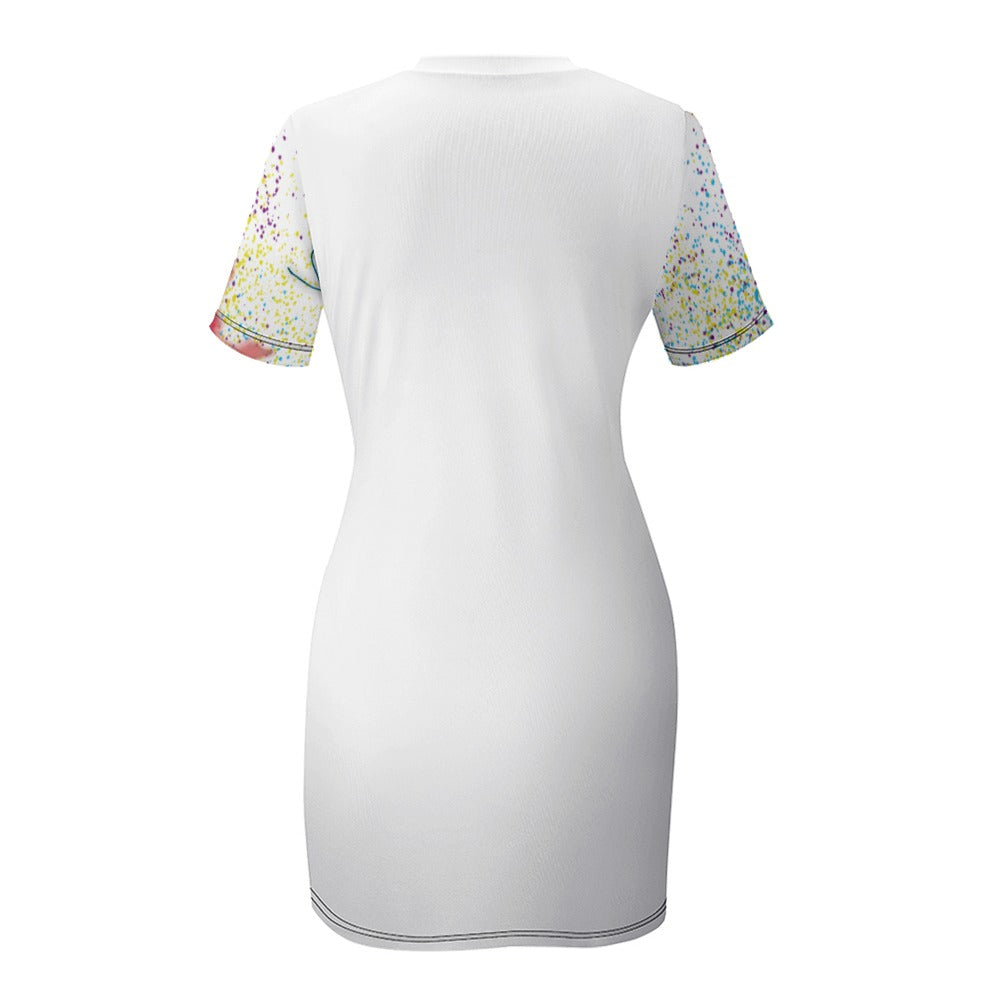 Introducing our Women's Crew Neck Short Sleeve Dress by BUhmayzing. This chic short sleeve dress features a convenient slip-on design for easy wear. Made with stretchy material, it fits your figure perfectly, creating an alluring silhouette