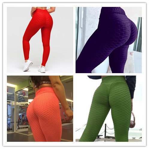 Four images of women wearing colorful leggings in different settings.