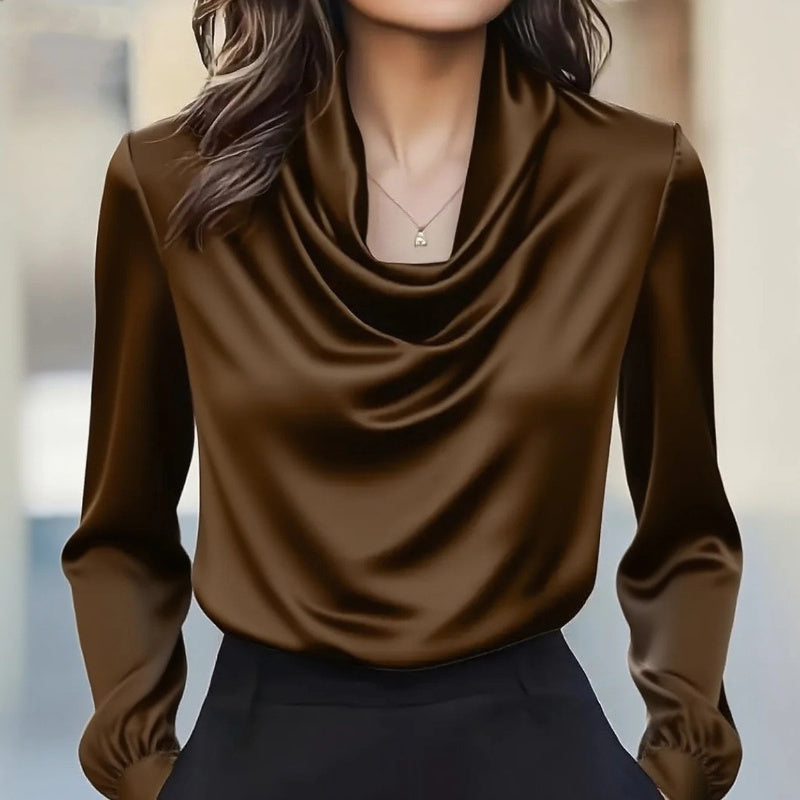 Cascading Elegance: Draped Neck Ruffle Blouse for Timeless Professional Poise