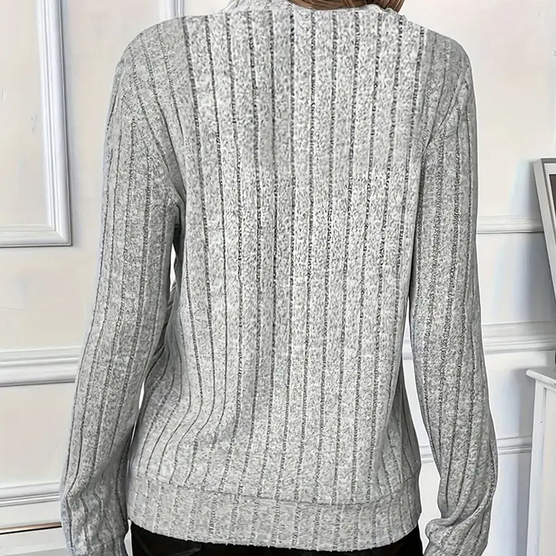 Cozy Contour: Half-Zip Round Neck Long-Sleeve Knit Pullover for Effortless Casual Days