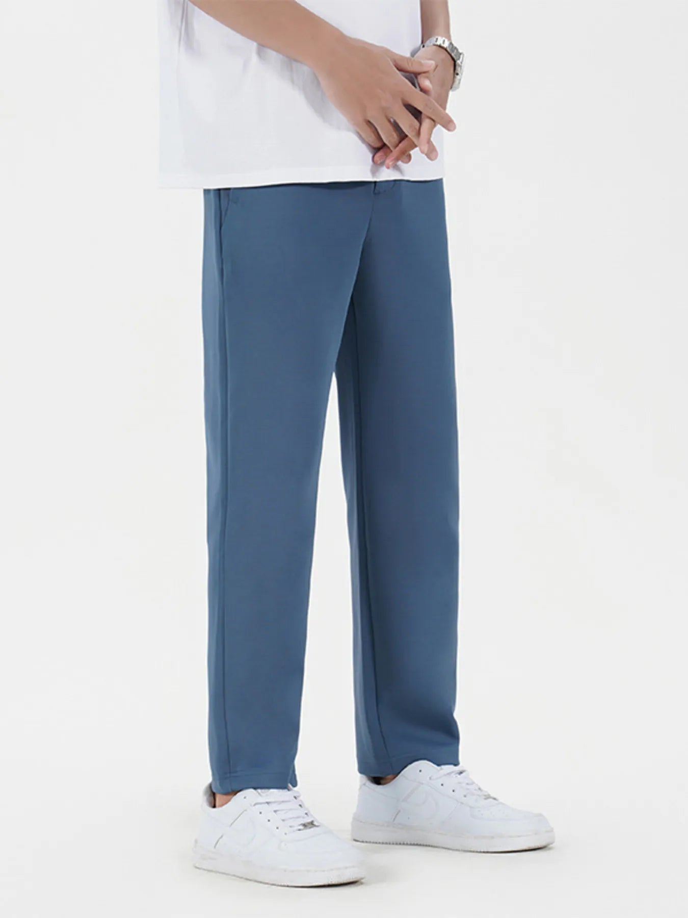 Men's French Blue Relaxed Fit Casual Trousers