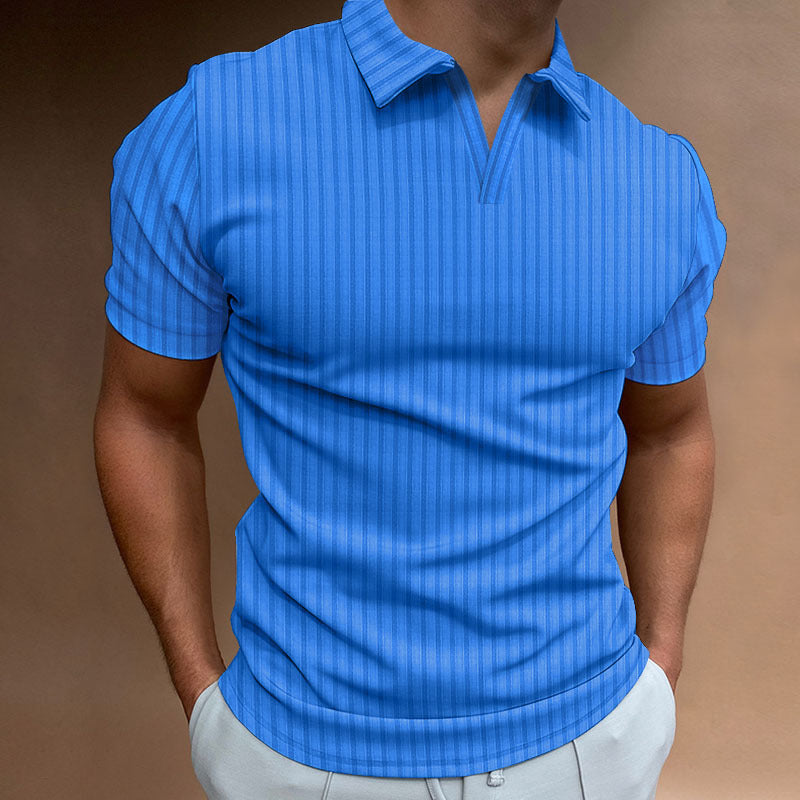 Introducing our Men's Striped Lapel V-line Polo Shirt, for a stylish and comfortable look! Made with a high-quality fabric, this polo shirt features a modern V-line design and classic striped lapel. Perfect for any casual occasion and sure to make a statement. Don't sacrifice style for comfort - have both with our polo shirt!