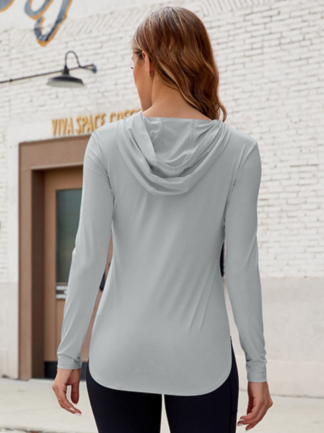 Gray back view-Comfortable Ladies Lightweight Long Sleeve Hoodie