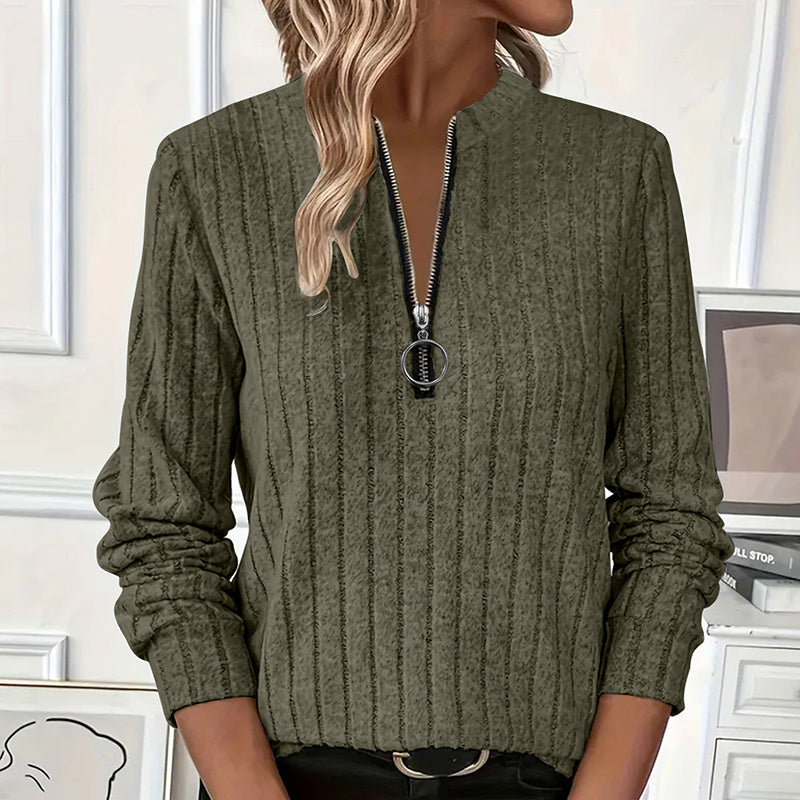 Cozy Contour: Half-Zip Round Neck Long-Sleeve Knit Pullover for Effortless Casual Days
