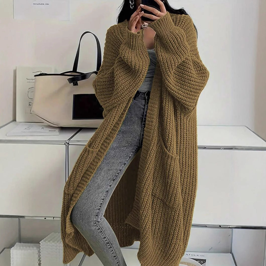 Whispered Opulence: Loose Thick Knit Coat in Effortless Chromatic Grace