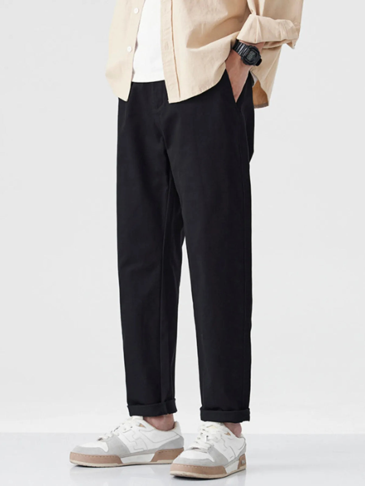 Men's black High Ankle Casual Pants 