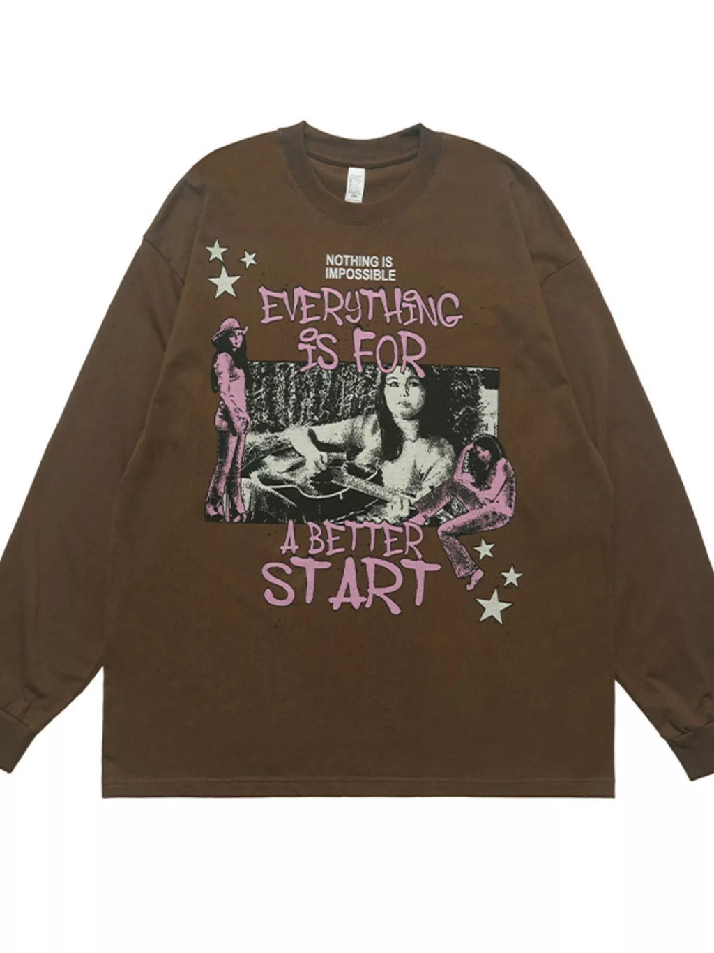 A brown Fierceguy Unisex "Better Start" Graphic Long Sleeve T-Shirt