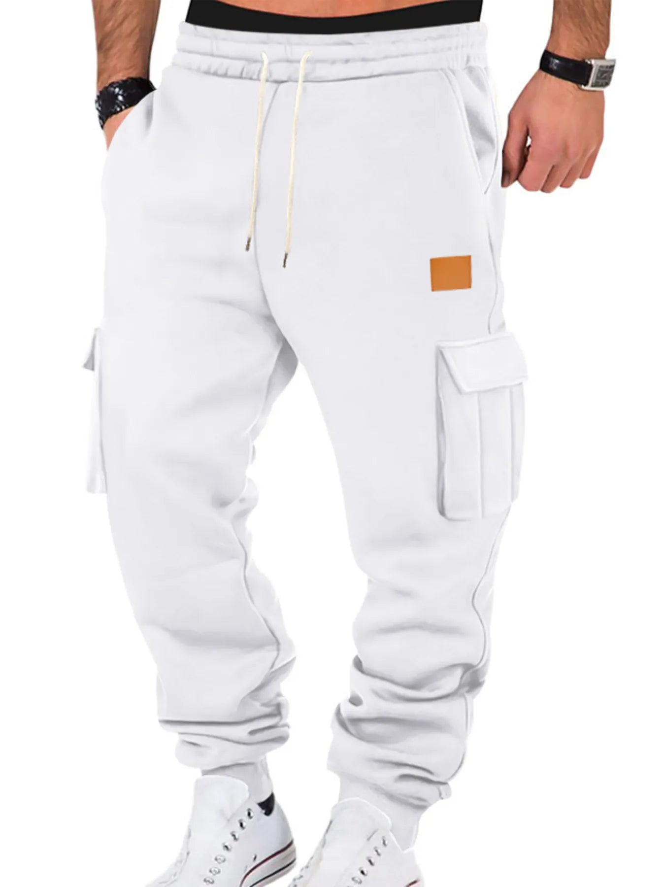 Men's white Drawstring Street Wear Jogger Pants 