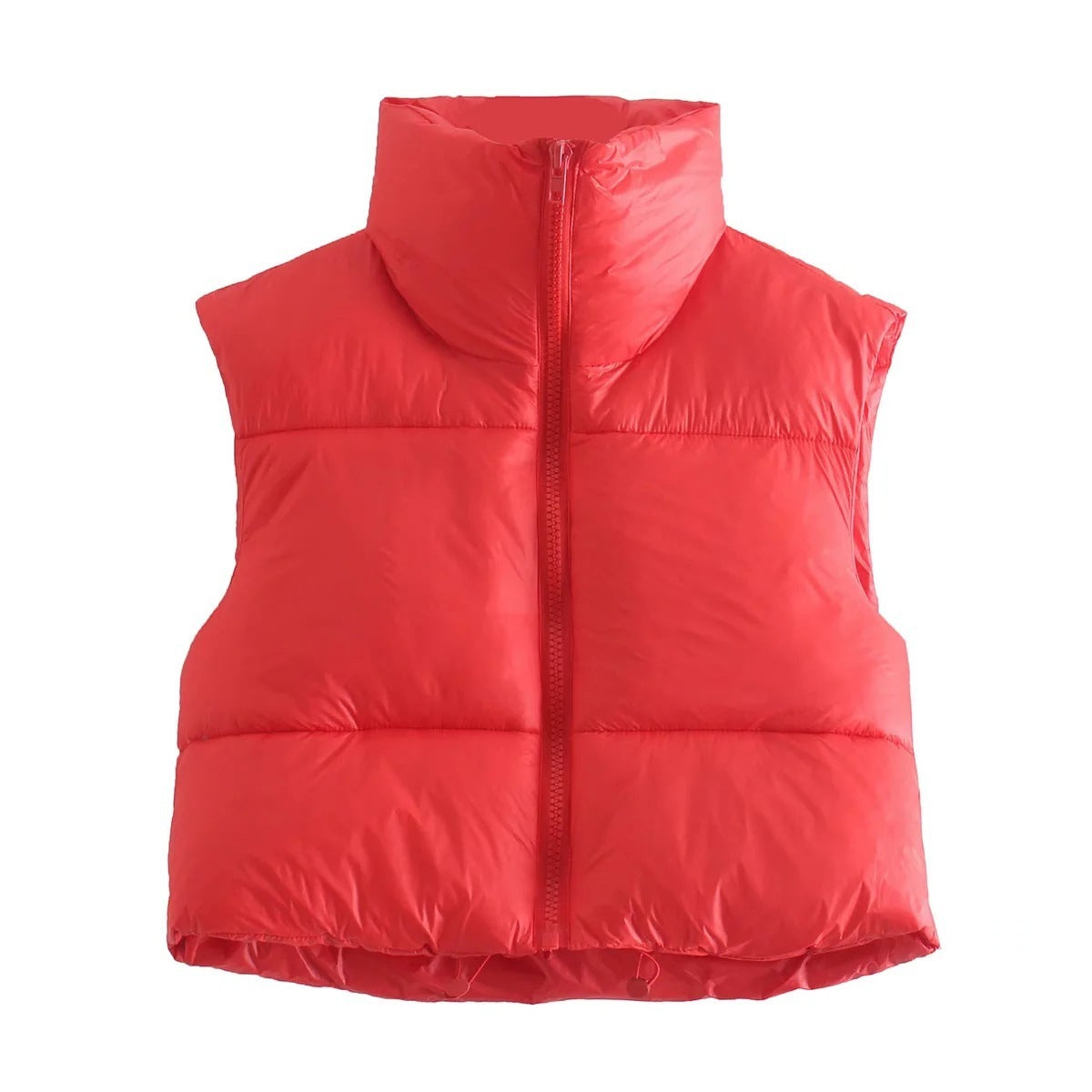 Red puffer vest on a white background