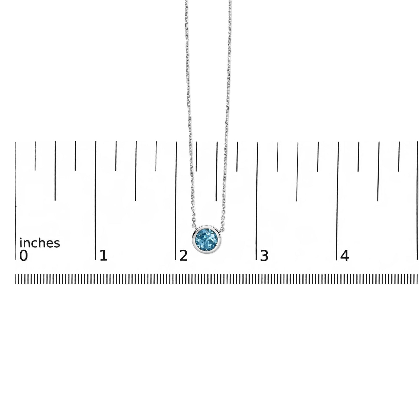 .925 Sterling Silver 7MM Bezel Set Created Gemstone Pendant Necklace - 18 Inches