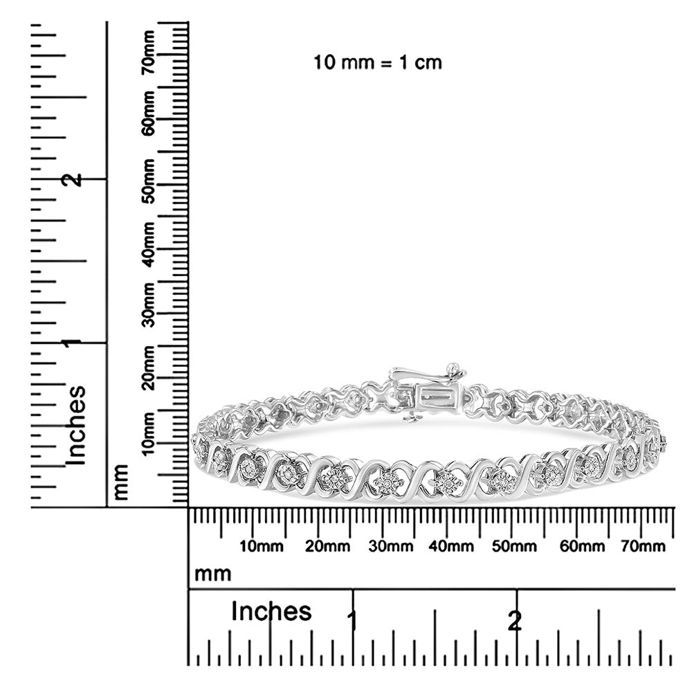 .925 Sterling Silver 1/6 Cttw Miracle Set Diamond Infinity Link and Station Tennis Bracelet (I-J Color, I3 Clarity) - 7.25 Inches