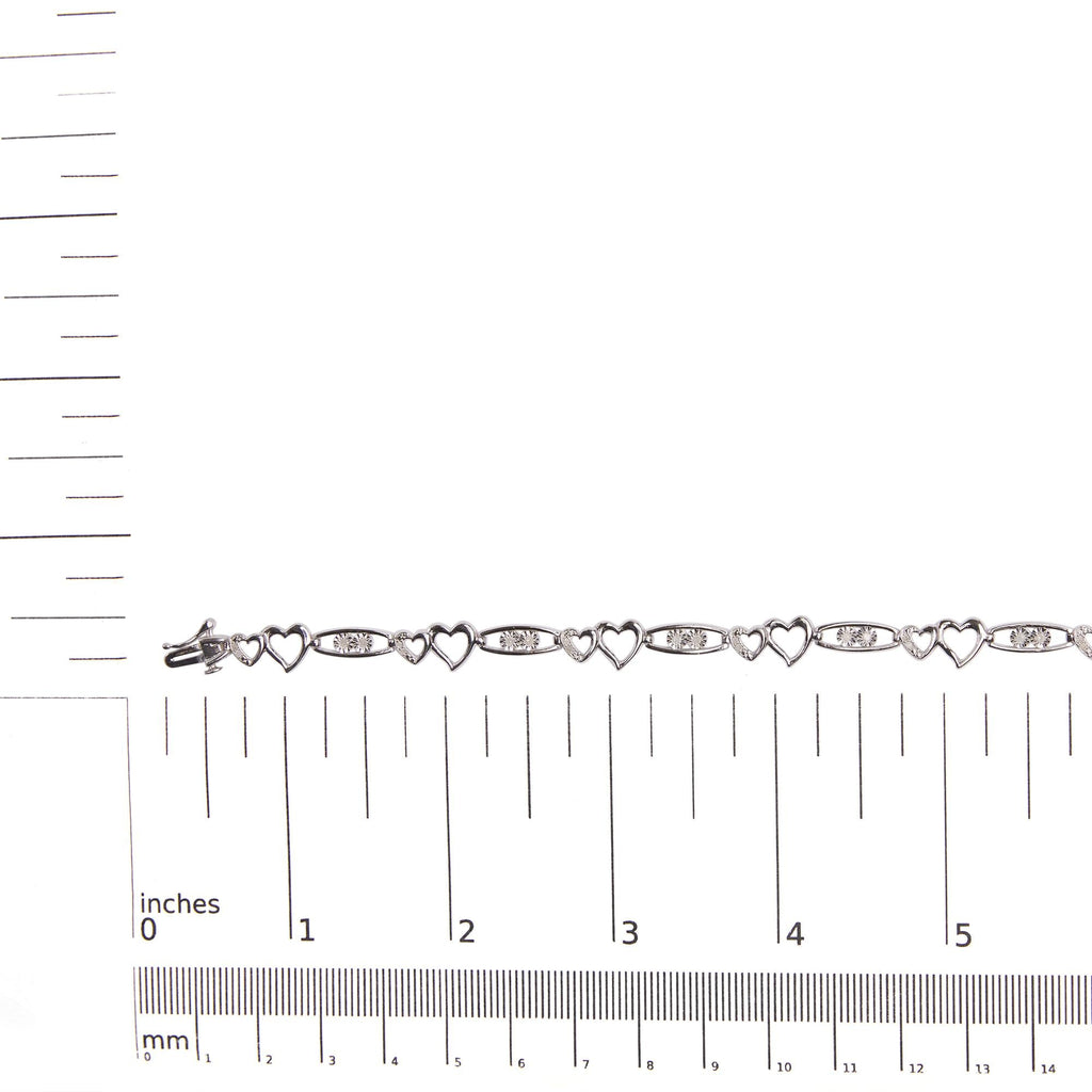 925 Sterling Silver 1/5 Cttw Diamond Double Heart Link Bracelet (I-J Color, I3 Clarity) - 7.25 Inches
