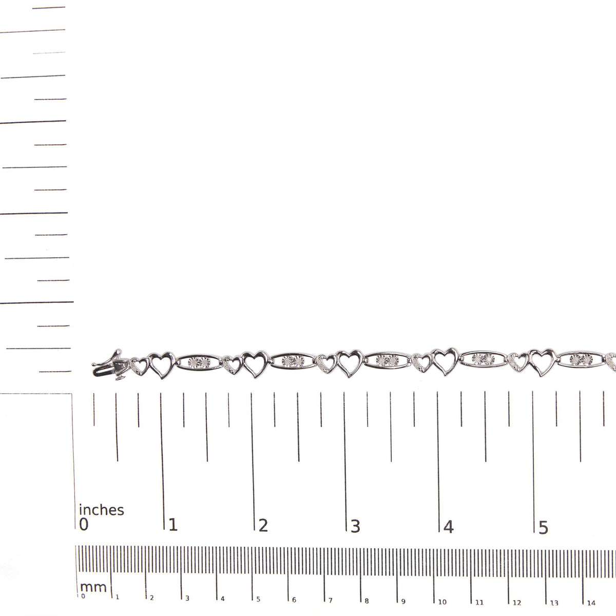 925 Sterling Silver 1/5 Cttw Diamond Double Heart Link Bracelet (I-J Color, I3 Clarity) - 7.25 Inches