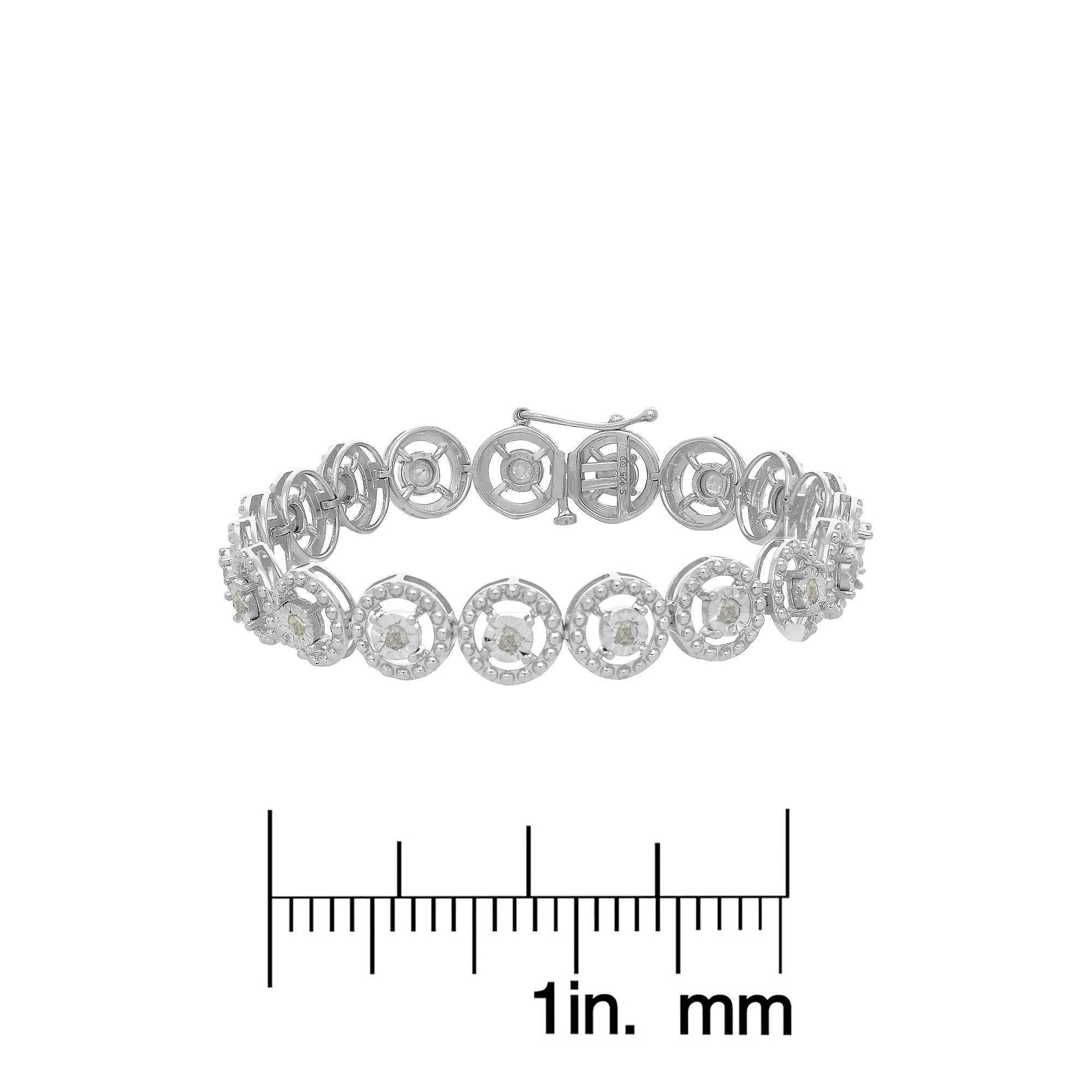 .925 Sterling Silver 1.0 Cttw Diamond Nested Circle Miracle Set Open Wheel 7in Fashion Link Bracelet (I-J Color, I3 Clarity)