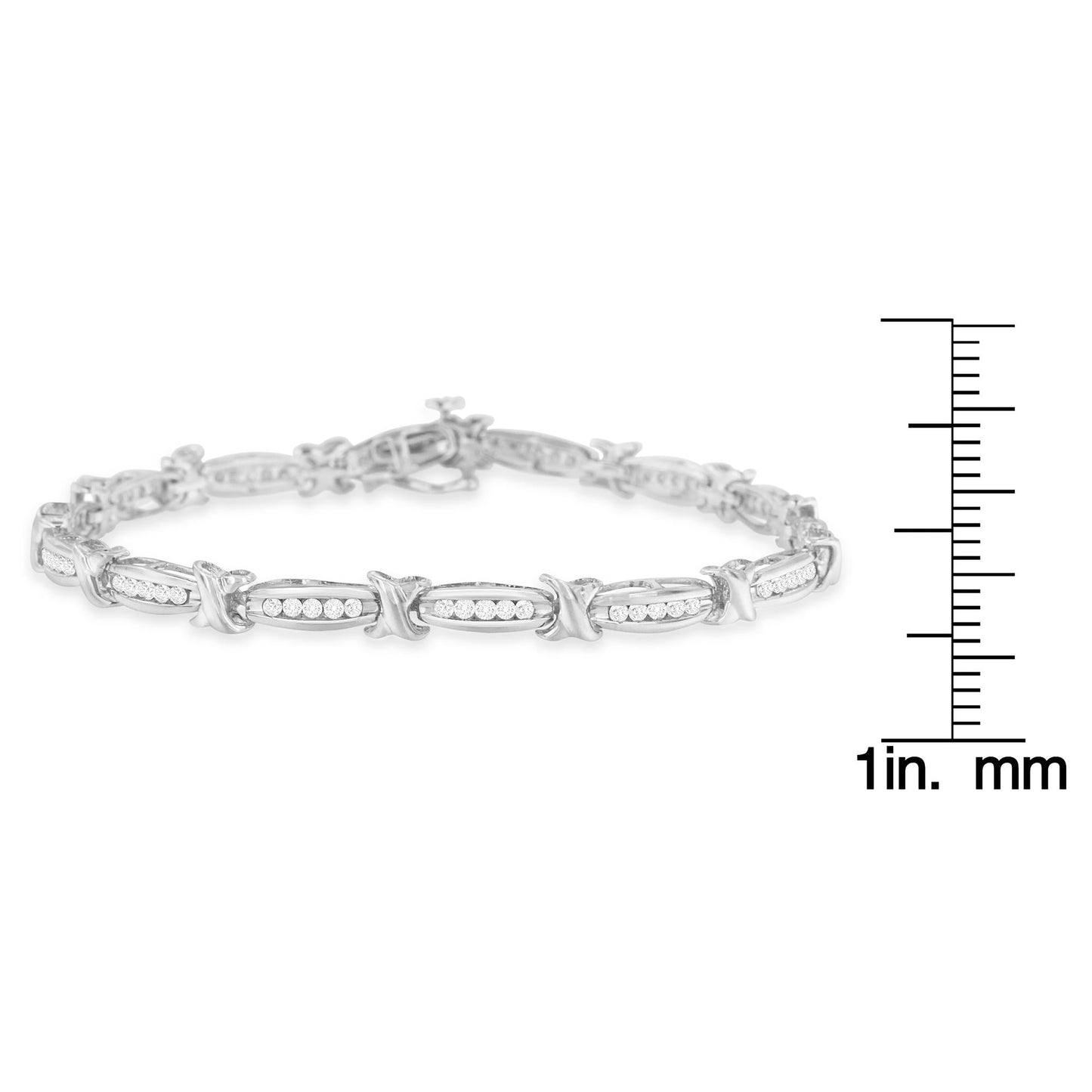 .925 Sterling Silver 1.0 Cttw Diamond Channel Set Tapered & X-Link 7in Tennis Bracelet (I-J Color, I2-I3 Clarity)