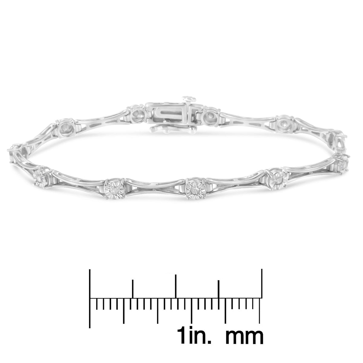 .925 Sterling Silver 1/4 Cttw Diamond Miracle-Set Flared-Bar 7in Link-Style Tennis Bracelet (I-J Color, I3 Clarity)