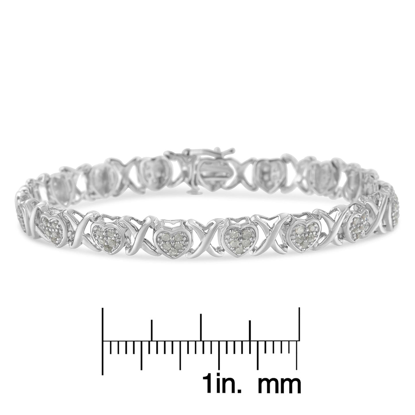 .925 Sterling Silver 1.0 Cttw Diamond Heart & X-Link 7in Tennis Bracelet (I-J Color, I2-I3 Clarity)