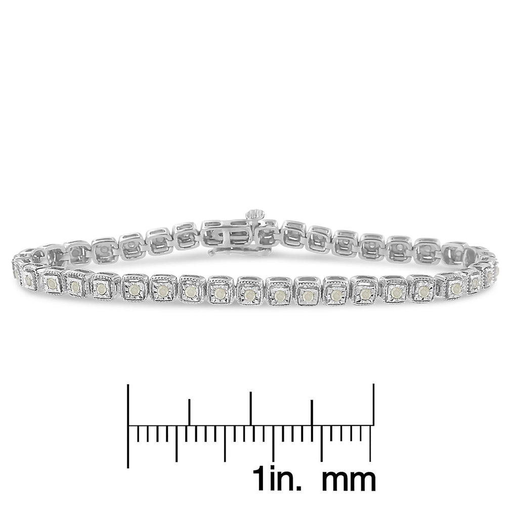 .925 Sterling Silver 1.0 Cttw Diamond Miracle-Set Square Milgrain 7in Link Tennis Bracelet (I-J Color, I3 Clarity)