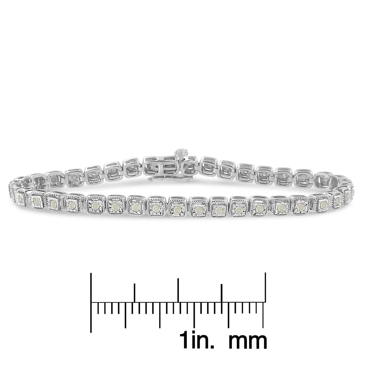 .925 Sterling Silver 1.0 Cttw Diamond Miracle-Set Square Milgrain 7in Link Tennis Bracelet (I-J Color, I3 Clarity)