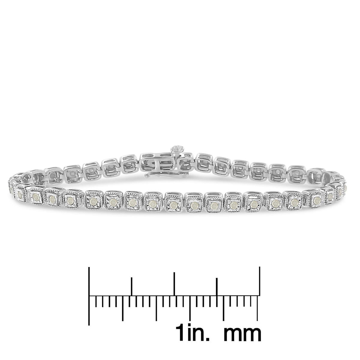 .925 Sterling Silver 1.0 Cttw Diamond Miracle-Set Square Milgrain 7in Link Tennis Bracelet (I-J Color, I3 Clarity)