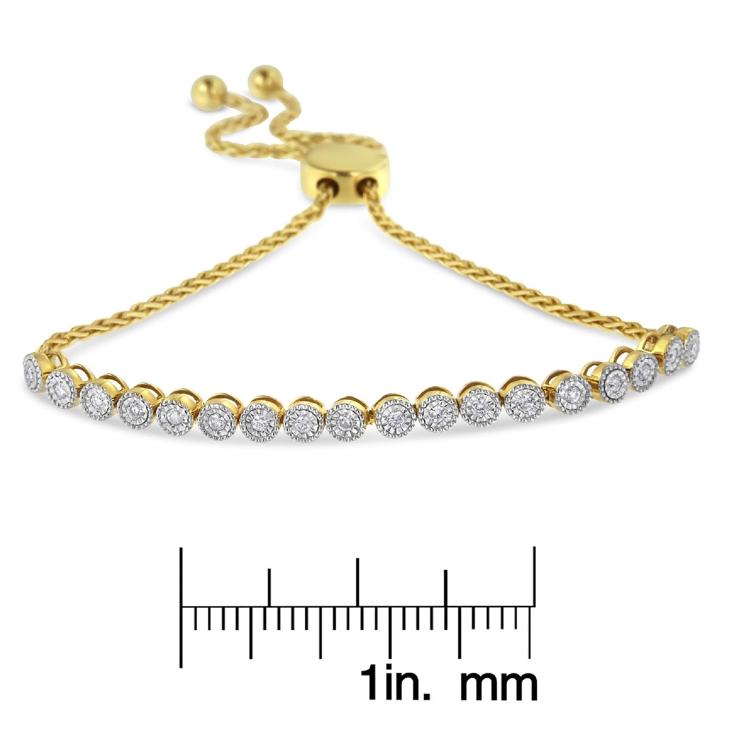 10K Yellow Gold over .925 Sterling Silver Miracle-Set Diamond Accented 6in-9in Adjustable Beaded Tennis Bolo Bracelet (H-I Color, I2-I3 Clarity)