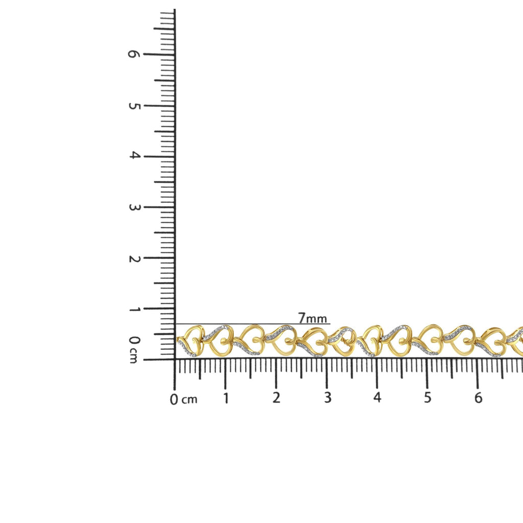 10K Yellow Gold over .925 Sterling Silver Diamond Accented Open Hearts 6in-9in Adjustable Chain Bolo Bracelet (H-I Color, I2-I3 Clarity)