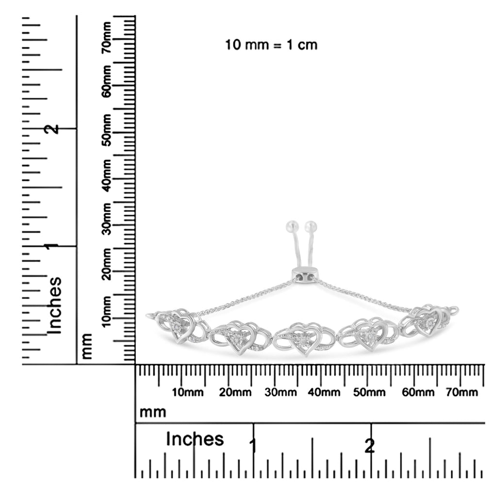 .925 Sterling Silver Miracle Set Diamond Accented Infinity Hearts 6in-9in Adjustable Bolo Bracelet (H-I Color, I2-I3 Clarity)