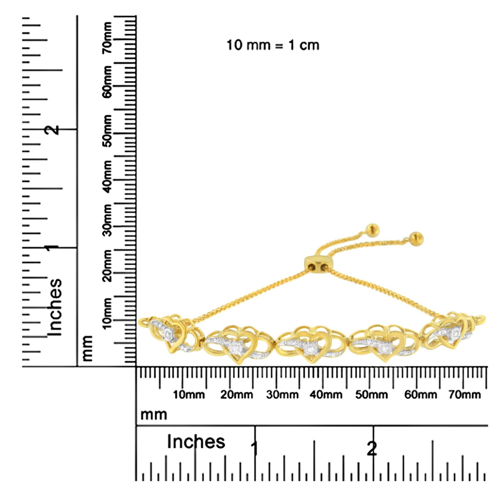 14K Yellow Gold Plated .925 Sterling Silver 1/10 Cttw Diamond Infinity Heart Shaped 4in-10in Adjustable Bolo Bracelet (H-I Color, I2-I3 Clarity)