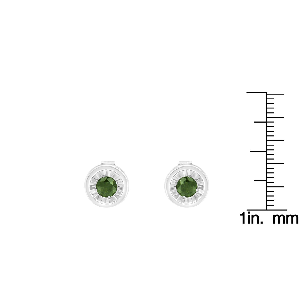 .925 Sterling Silver 1/4 Cttw Round Brilliant-Cut Green Diamond Miracle-Set Stud Earrings (Fancy Color-Enhanced, I1-I2 Clarity)