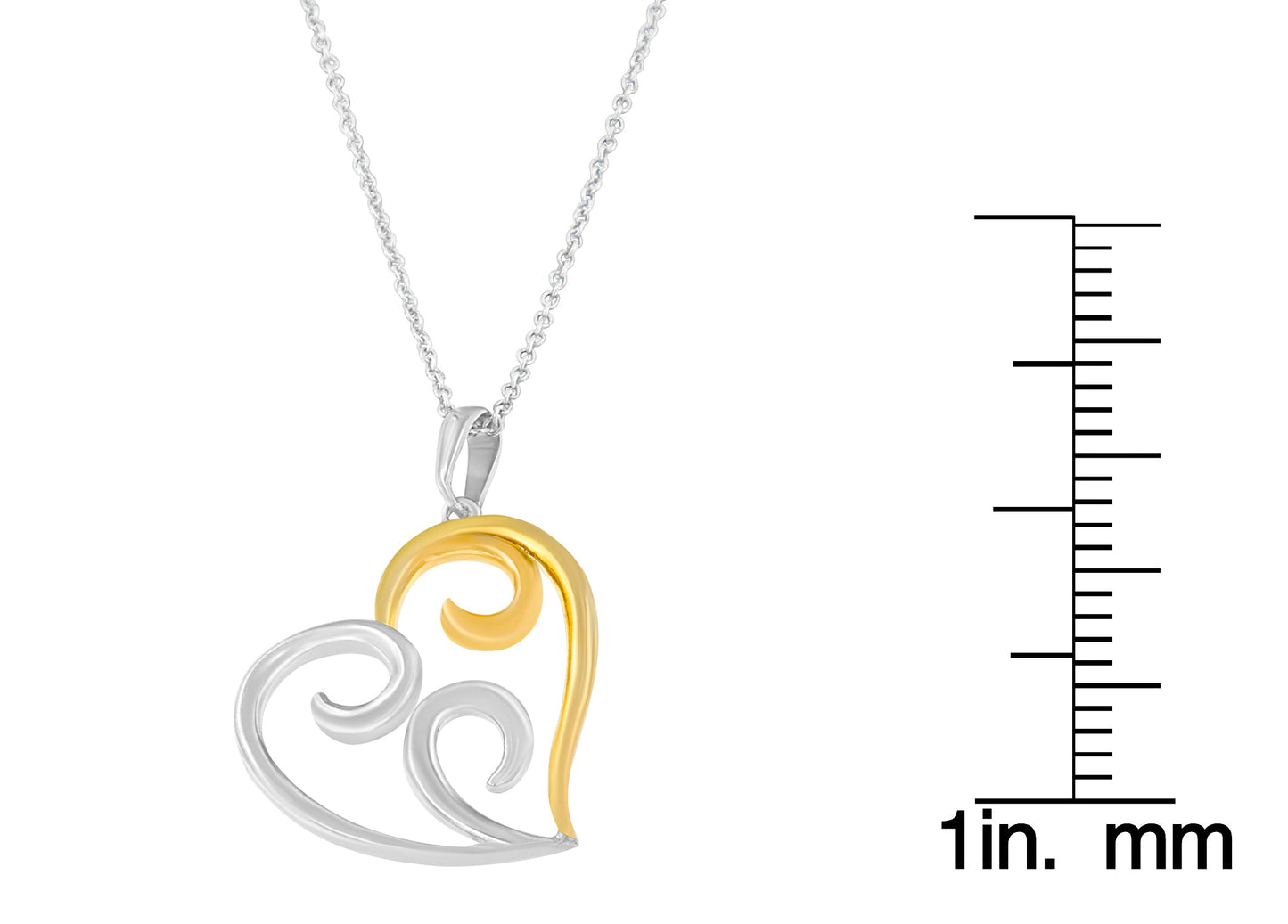 10K Yellow Gold Over .925 Sterling Silver Open Heart with Swirls 18in Box Chain Pendant Necklace