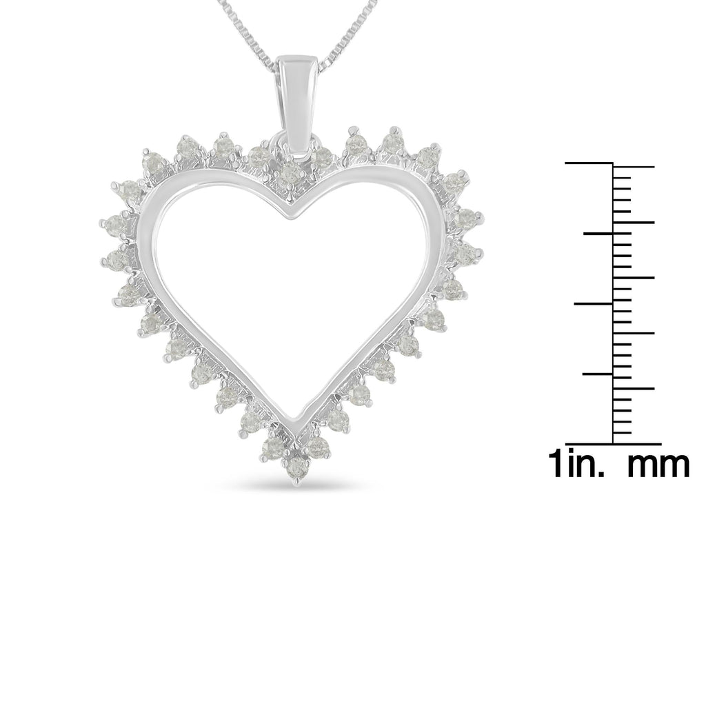 .925 Sterling Silver 1/4 cttw 3-Prong Diamond Open Heart 18in Pendant Necklace (I-J Color, I3 Clarity)