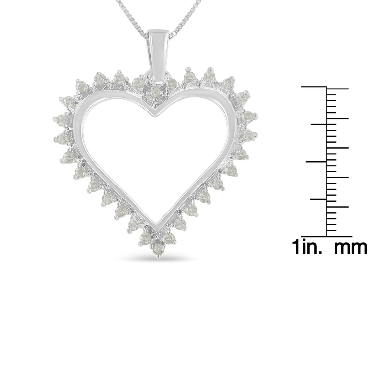 .925 Sterling Silver 1/4 cttw 3-Prong Diamond Open Heart 18in Pendant Necklace (I-J Color, I3 Clarity)