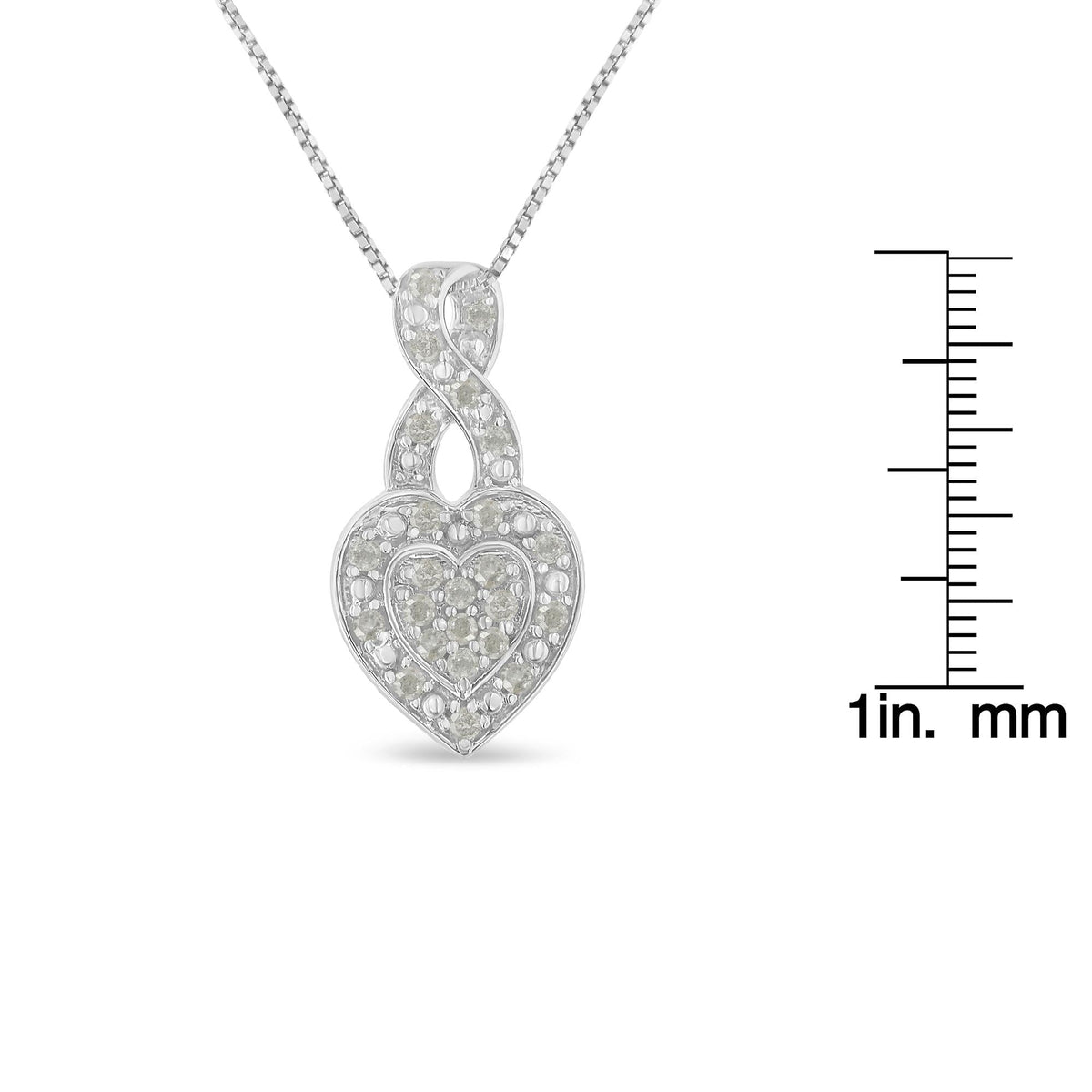 .925 Sterling Silver 1/3 Cttw Diamond Awareness Ribbon Halo Heart 18in Pendant Necklace (I-J Color, I2-I3 Clarity)
