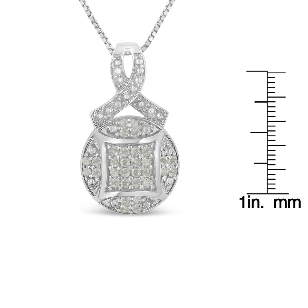 .925 Sterling Silver 1/3 cttw Diamond Ribbon and Circle Cluster 18in Pendant Necklace (I-J Color, I3 Clarity)
