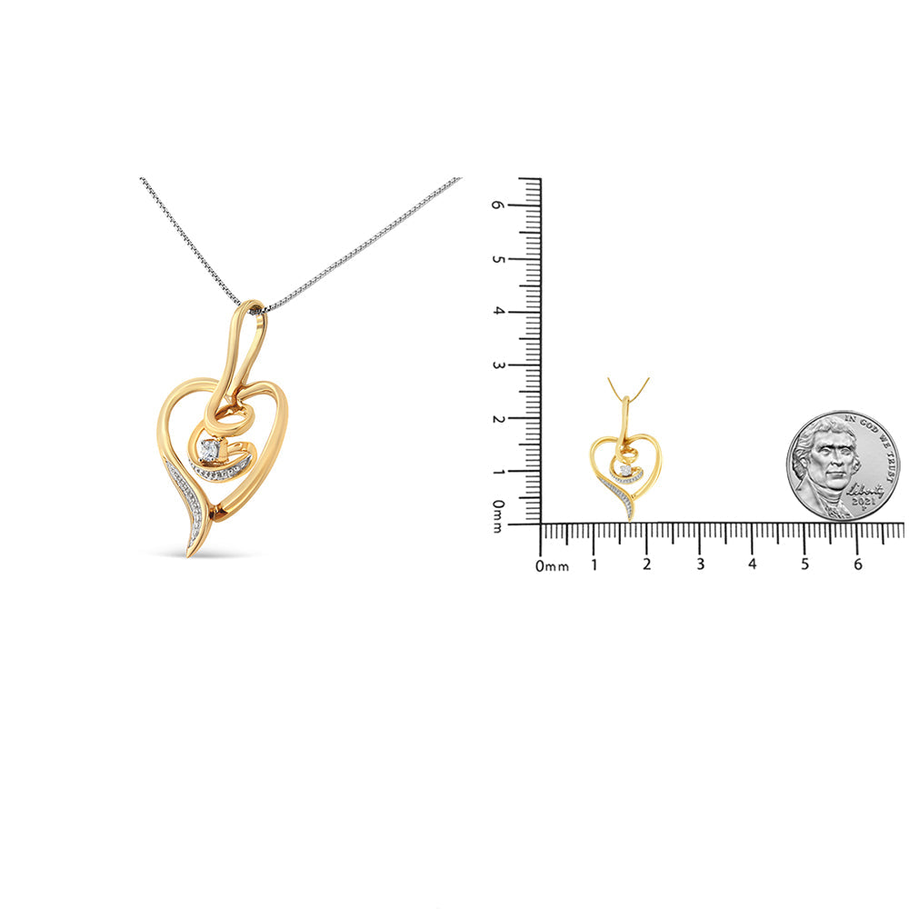Espira 10K Yellow Gold .03 Cttw Diamond-Accented Round-Cut Diamond Swirl Open Heart 18in Pendant Necklace (I-J Color, I2-I3 Clarity)