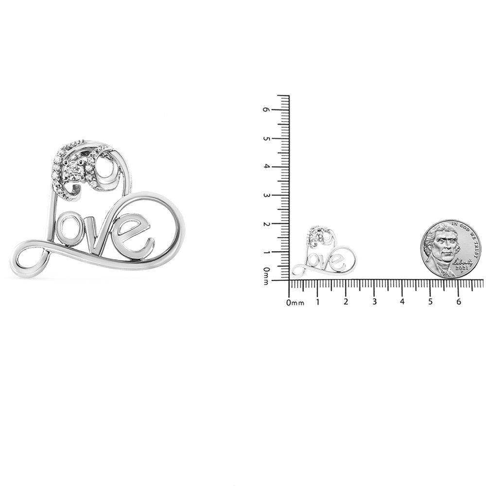 .925 Sterling Silver 1/10 Cttw Round Brilliant-Cut Diamond Accented Open Heart with Love 18in Pendant Necklace (H-I Color, I1-I2 Clarity)