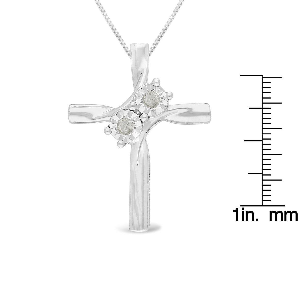 .925 Sterling Silver 1/10 Cttw Diamond Miracle-Set 2 Stone 'Together Forever' Curved Cross 18in Pendant Necklace (I-J Color, I2-I3 Clarity)